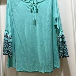 NWT St. John's Bay Teal Tunic with Embroidered bell 3/4 Sleeves